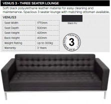 Venus 3 Three Seater Lounge Range And Specifications